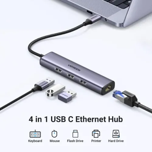 Adaptador USB C para Ethernet, 4 em 1 USB C Hub Ethernet com 3 portas USB 3.0/Gigabit Rj45