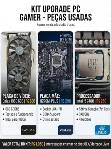 Kit upgrade computador gamer 1060 6gb I5 7400