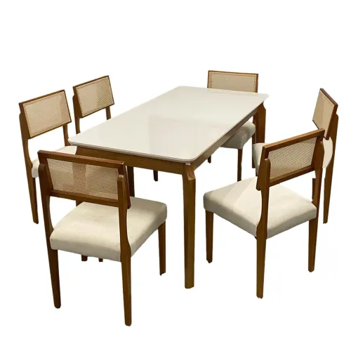 Mesa de Jantar Giulia C/Vidro e 6 Cadeiras em Linho p5 S