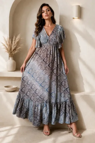 Vestido Indiano Seda Estampado Boho Chic Elegante Feminino com Caimento Solto e leve