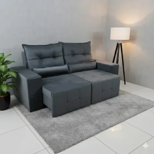 OFERTA Sofá retratil e reclinavel veludo cinza 