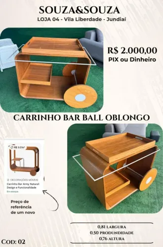 Carrinho Bar de Madeira Seminovo