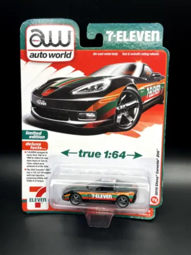CARRINHO MINIATURA AUTO WORLD 2010 CHEVY CORVETTE Z06 7 ELEVEN EXCLUSIVA EUA