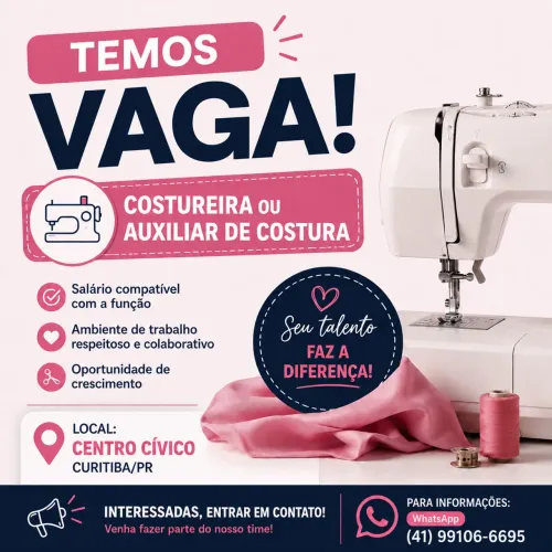 Vaga para COSTUREIRA