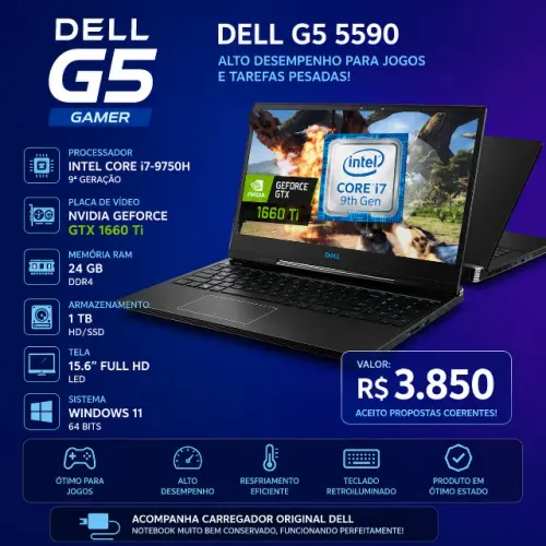 Dell G5 5590 i7 GTX 1660 Ti 24GB RAM 1TB Gamer