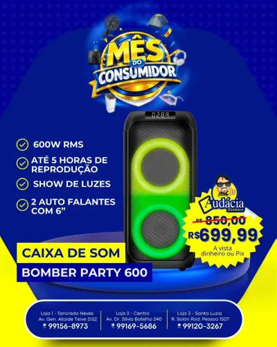 Promoção caixa de som Bomber Party 600