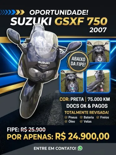 Suzuki GSX 750F 2007 - Preta - Revisada, pronta pra rodar