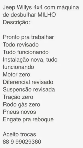JEEP COM MAQUINA DE DESBULHAR MILHO