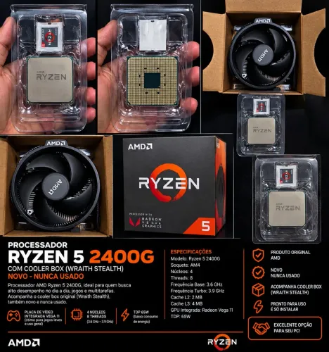 PROCESSADOR RYZEN 5 2400g + COOLER BOX ORIGINAL NOVO
