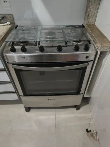 Fogão Esmaltec 5 Bocas Cinza com Forno Autolimpante - Bom Estado
