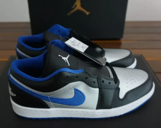 Nike Air Jordan 1 Low Black/White/Game Royal - Original com Caixa