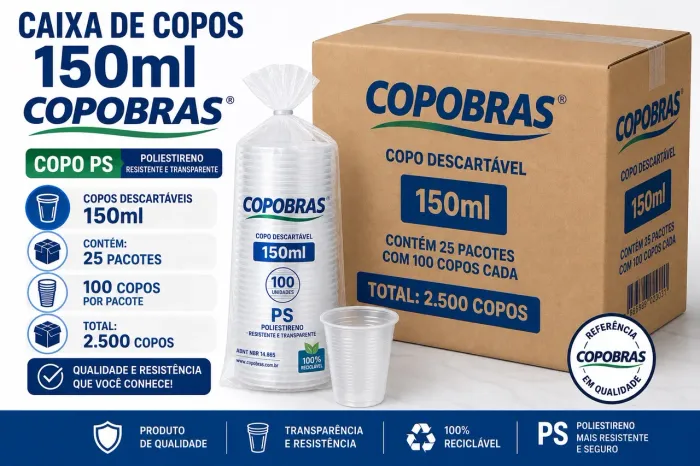 Caixa Copo Descartável Copobras 150ml PS - 2.500 Unidades