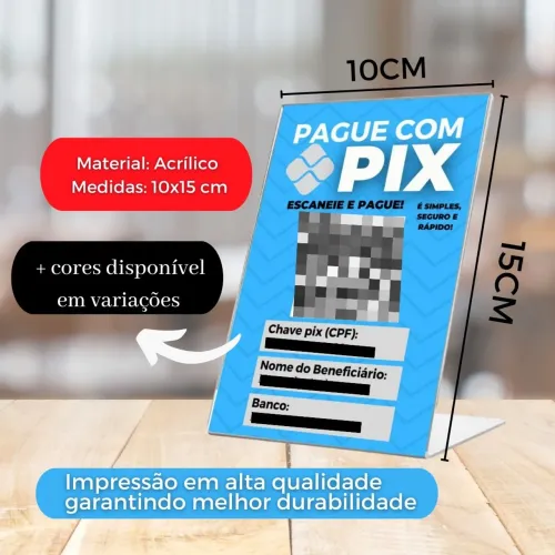 Placa Pix personalizada com QR code e display de Acrílico
