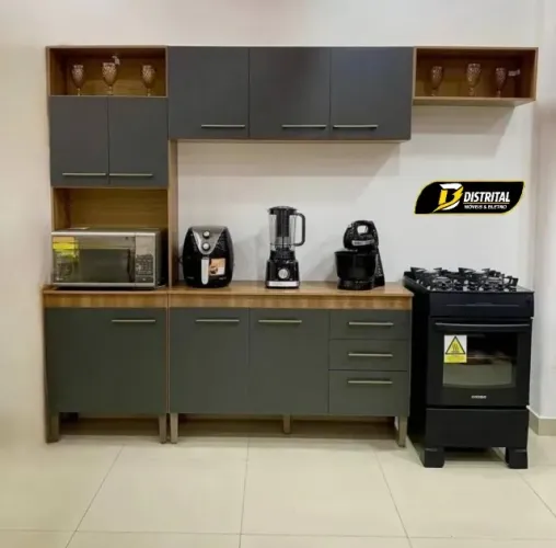 Armário de Cozinha Malu Compacta 9 Portas 3 Gavetas com Balcão