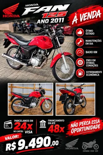 FAN 125 2011 KS - 2 UNIDADES A VENDA - VERMELA E PRETA