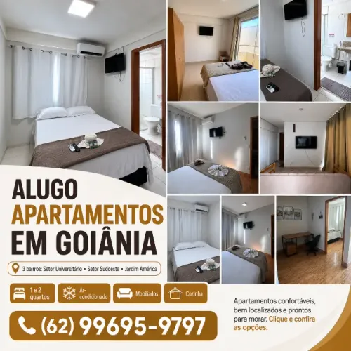 Alugo Apartamentos Mobiliados em Goiânia | 1 e 2 Quartos | Diária, Semanal e Mensal