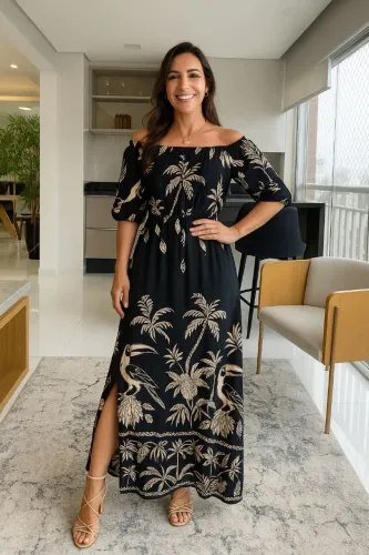 Vestido longo estampado