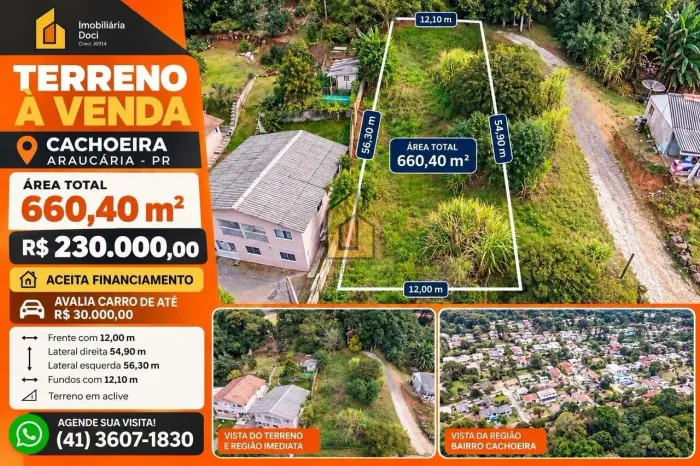Terreno com 660,40m² no Cachoeira em Araucária-PR - A venda por R$230.000,00