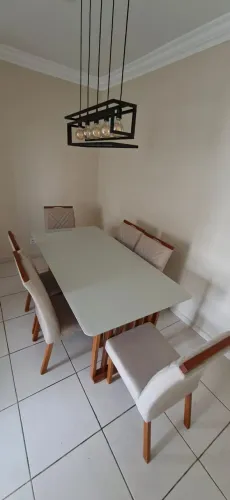 Conjunto Mesa e Cadeiras de Jantar MDF 1,80 x 0,90 com 6 cadeiras alcocochoadas
