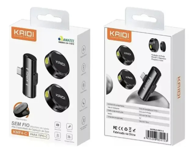 Microfone Sem Fio De Lapela Kaidi Kmf4-c Usb-c