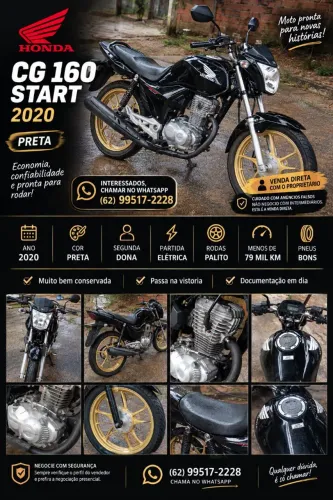 HONDA CG 160 START 2020 PRETA | RODAS PALITO | ELÉTRICA | PNEUS BONS
