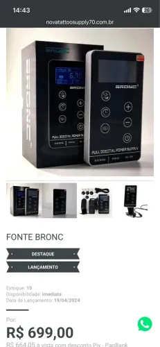 Fonte para máquina de tatuagem bronc usada perfeito estado