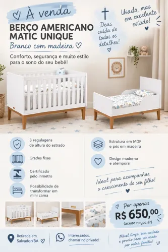 ? Berço Americano Matic Unique Branco com Madeira