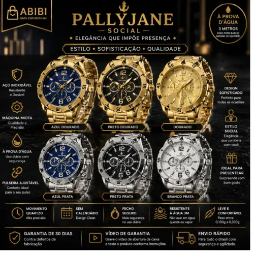 Relógio Masculino Pallyjane Social Aço Inox Elegante Prova D?Água
