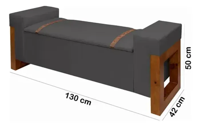 Recamier Baú Retro Sapateira Luxo Decorativo Estofado Tamanho 130 Cm Móveis De Armazenamen