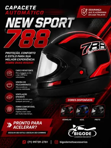Capacete Automático Fechado Sport 788 OFERTA