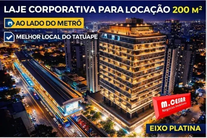 laje corporativa para alugar, 200 m², Tatuapé, eixo Platina