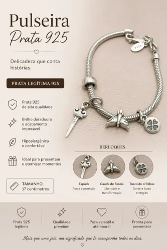 PULSEIRA PRATA 925 COM BERLOQUES - 17 CM