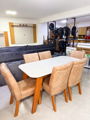 Mesa de jantar 160x90 6 Lugares 100% MDF Pronta Entrega