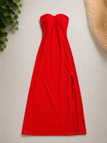 Vestido longo tomara que caia vermelho