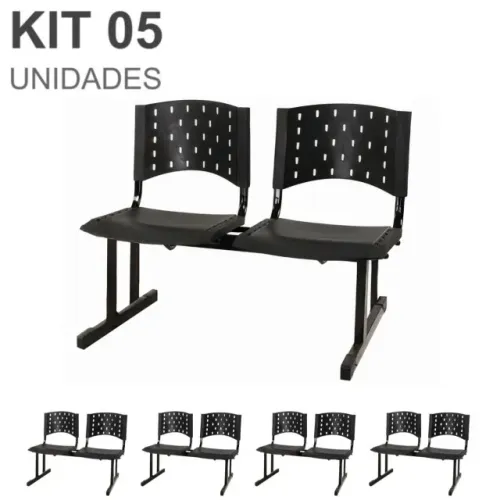 Kit Com Cinco Longarinas Duas Lugares Plásticas Pretas Para Recepção Reforçadas 23021