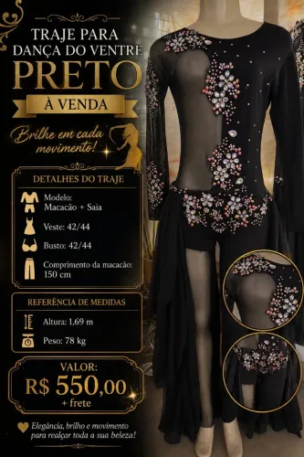 Traje para Dança do Ventre Preto