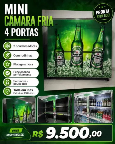 Mini Câmara Fria 4 Portas - 100% Inox - Seminova