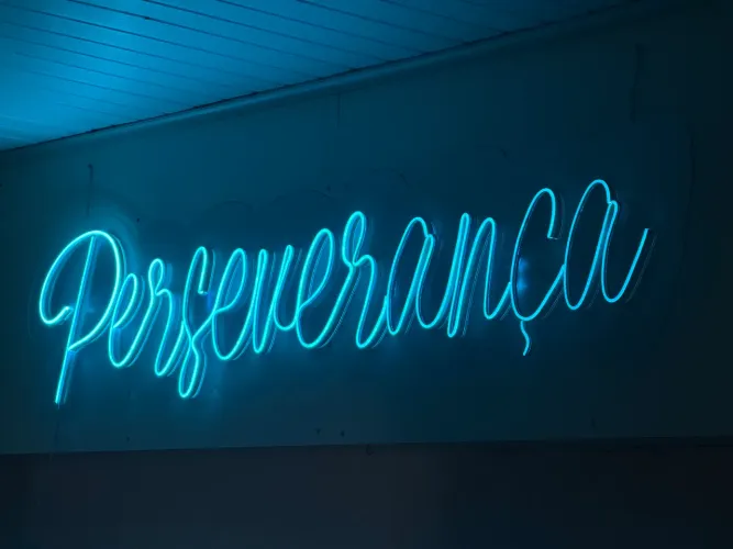 Letreiro de Led | Palavra Perseverança de Led Azul