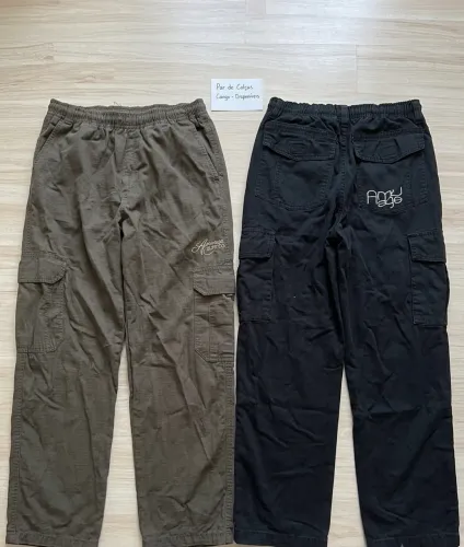 Kit 2 Calças Cargo Masculinas (Preta + Oliva) - Elástico e Cordão