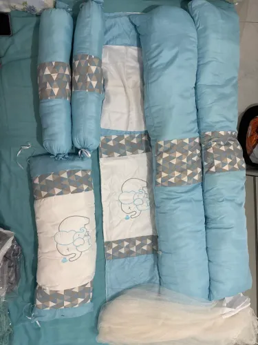 Kit Berço Completo Azul com Elefantinho - Usado