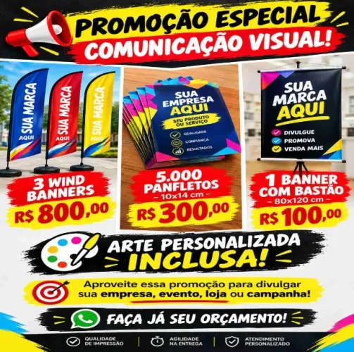 Combo promoções ! 3 wind banner personalizados, 5000 panfletos, 1 banner 80x120cm
