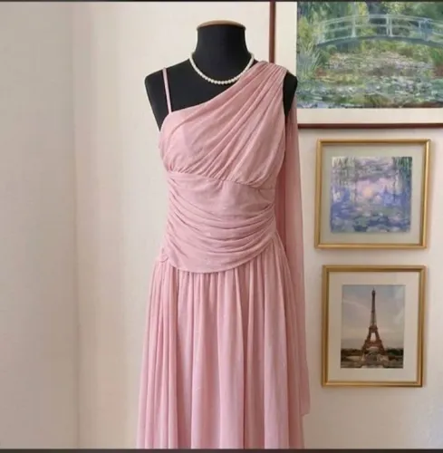 Vestido de Festa Longo Rosé Um Ombro Só Drapeado (Tam. P)