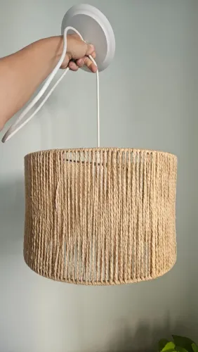 Lustre Cilíndrico Rústico Sisal Luminária 40cm Com Fio e Bocal