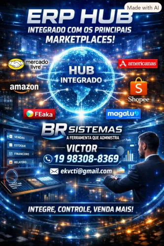 Sistema ERP com HUB das principais plataformas de vendas online.