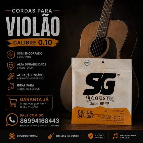 Kit de Cordas Aço com bolinhas para violão SG Calibre 0.10