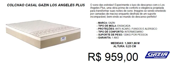Colchão casal molas ensacadas - Conforto superior