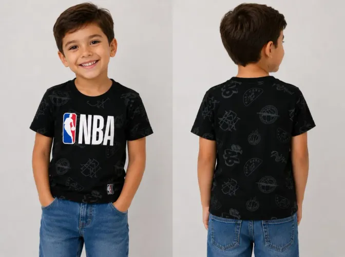 Camiseta Infantil NBA Preta Com Silk 9-10