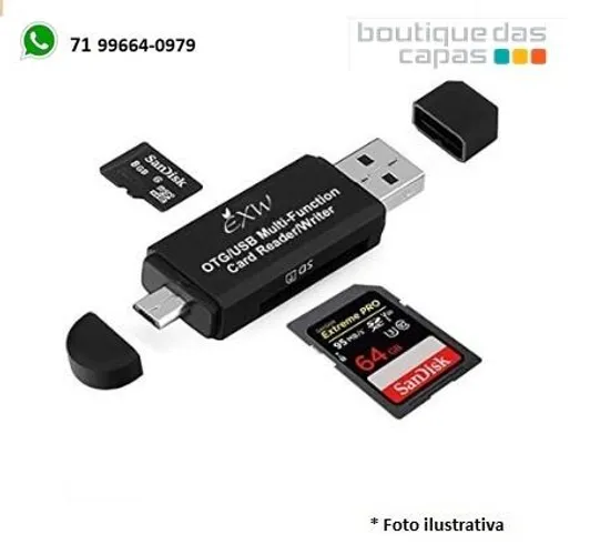Adaptador Leitor Cartão Dual sd Micro usb X usb Otg Celular E Computador