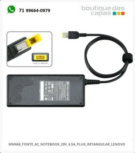 MM668 Fonte para notebook Lenovo 20V 4.5A Plug. Retangular - 1 ano garantia