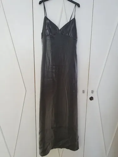 Vestido longo de tafetá grafite tamanho 42